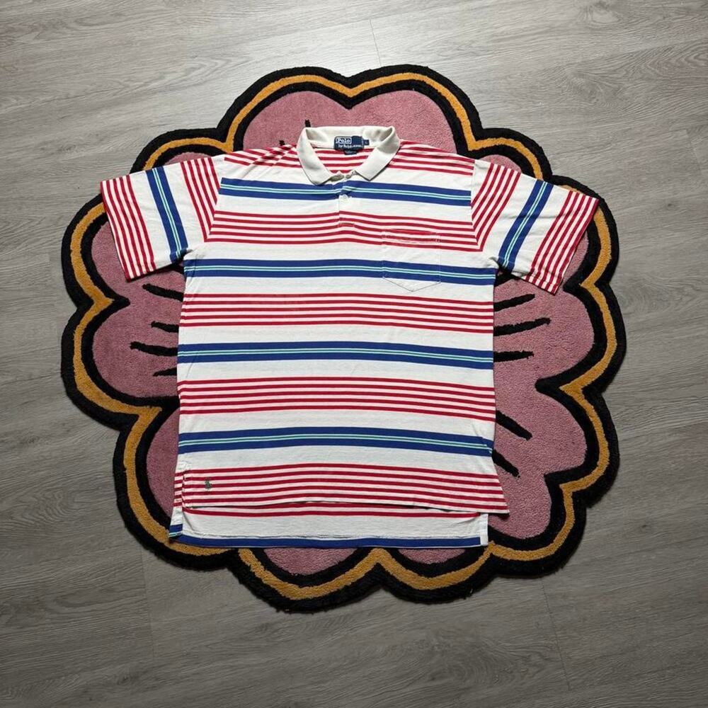 Vintage 90’s Polo Ralph Lauren Striped Embroidered Polo Shirt Large Red White
